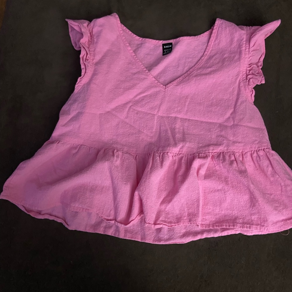 Pink SHEIN cropped ruffle shirt
